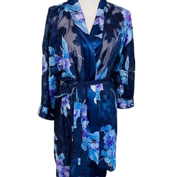California Dynasty Other - Vintage California Dynasty Satin Pajamas & Robe Floral Lingerie Set Medium